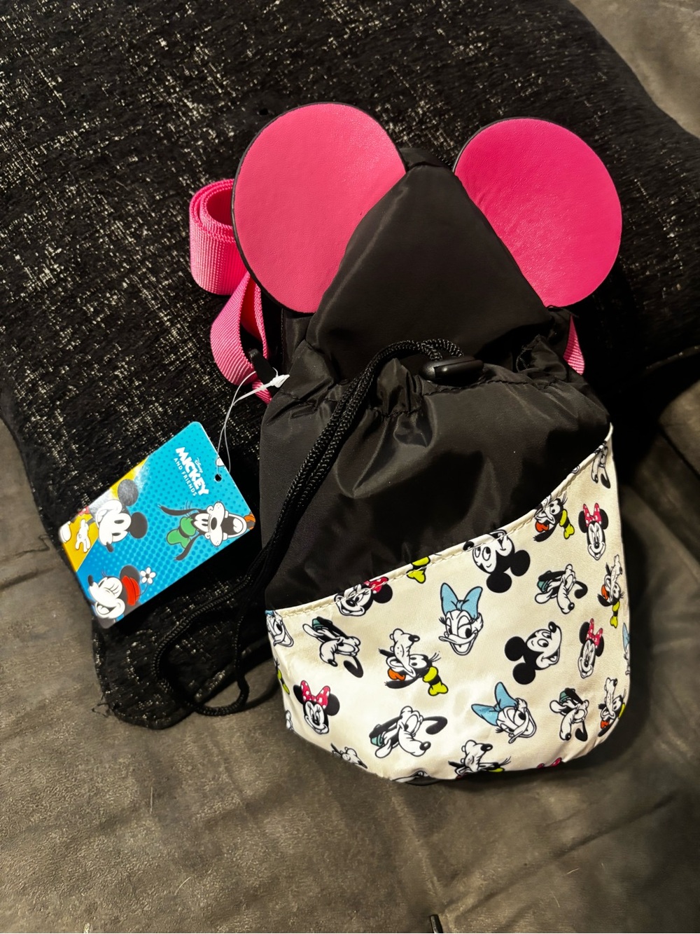 Disney Black & Pink Kids Ear Drawstring Backpack